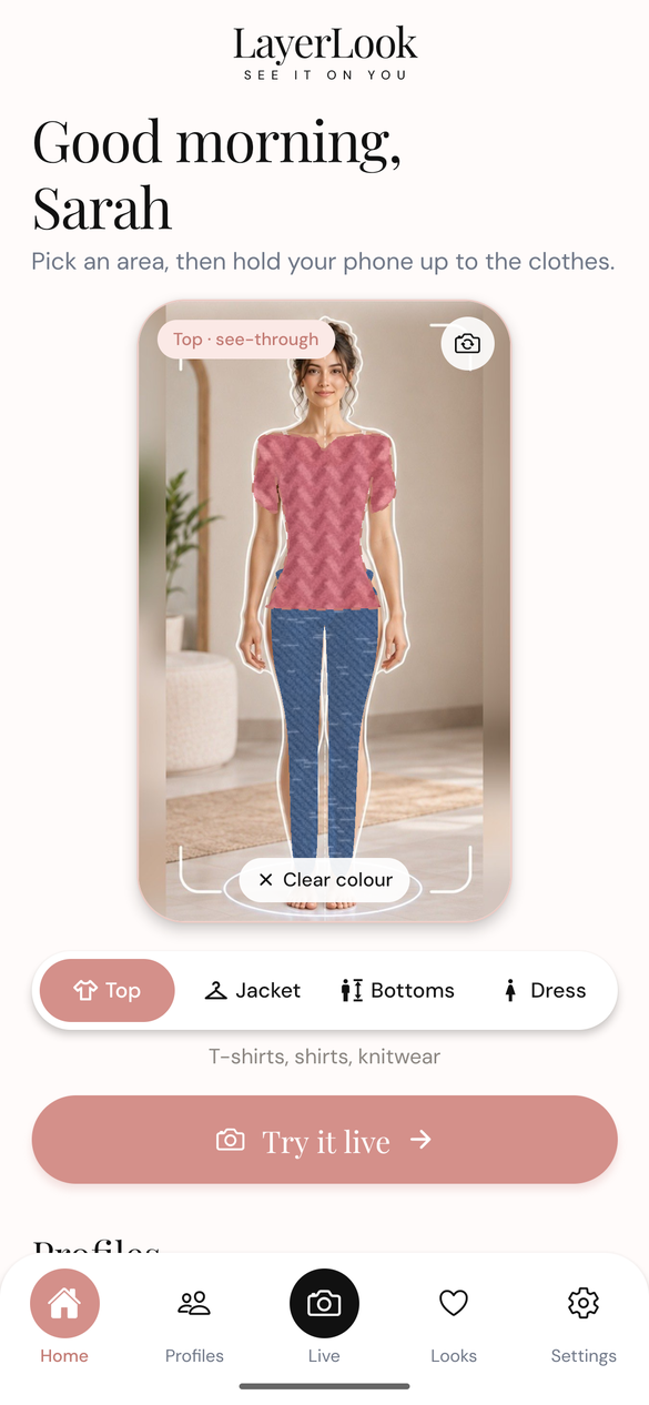 LayerLook showing a profile photo with a new top colour applied
